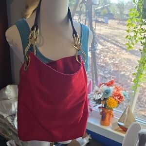 Chic Red Shoulder Bag with Gold Accents